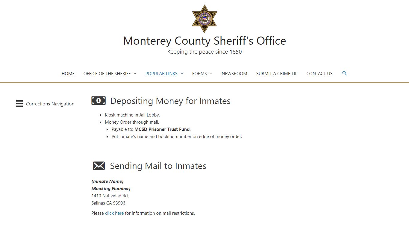 Jail Commissary & Links – Monterey County Sheriff's Office
